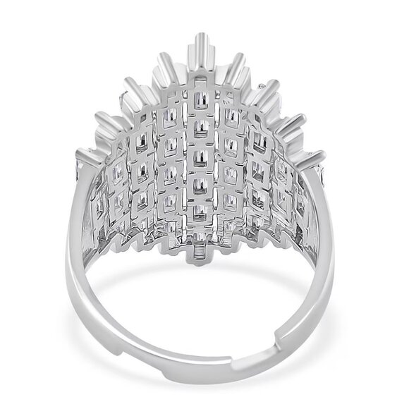 NEW Simulated White Diamond 3.30 ctw Adjustable Ring in Silvertone - Picture 3 of 4